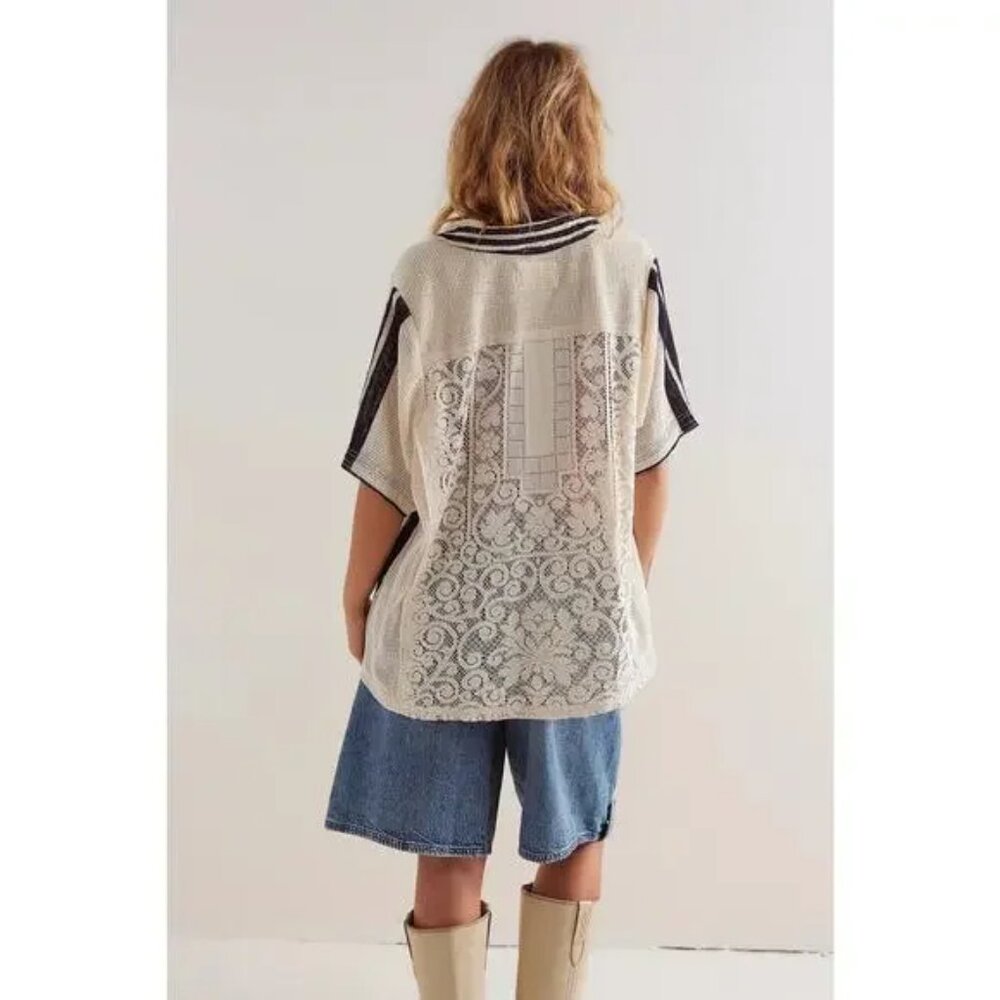 031 FP We The Free Feeling Sporty Lace Tee Ivory As Mock NWOT Size Medium - Picture 4 of 16